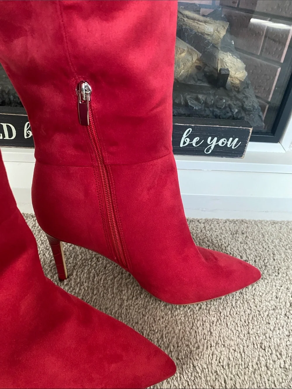 NEW.  Nine West Red Pointed-Toe Stiletto Boots
